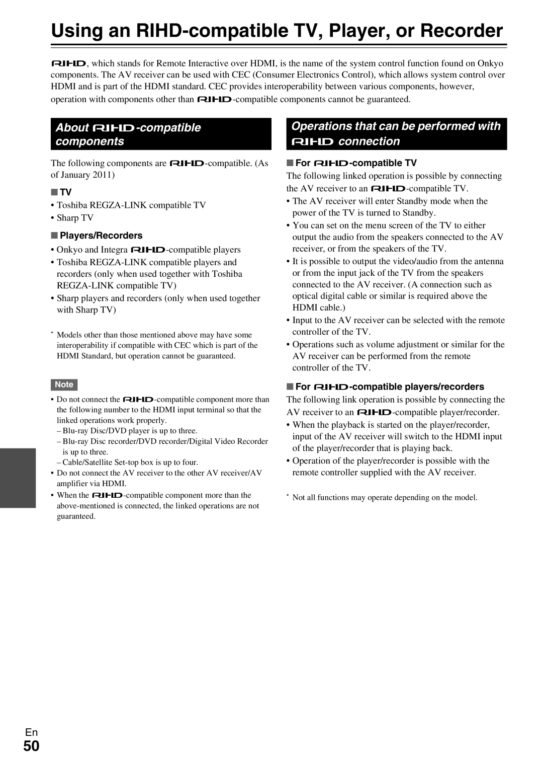 Onkyo HT-RC330 instruction manual Using an RIHD-compatible TV, Player, or Recorder, About p-compatible components 