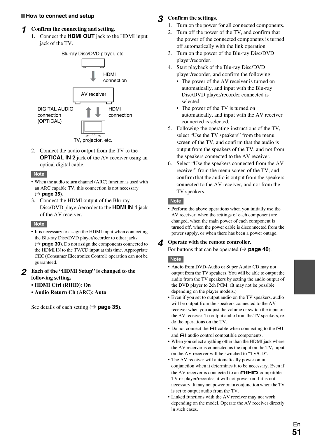 Onkyo HT-RC330 instruction manual How to connect and setup, Confirm the connecting and setting, Confirm the settings 