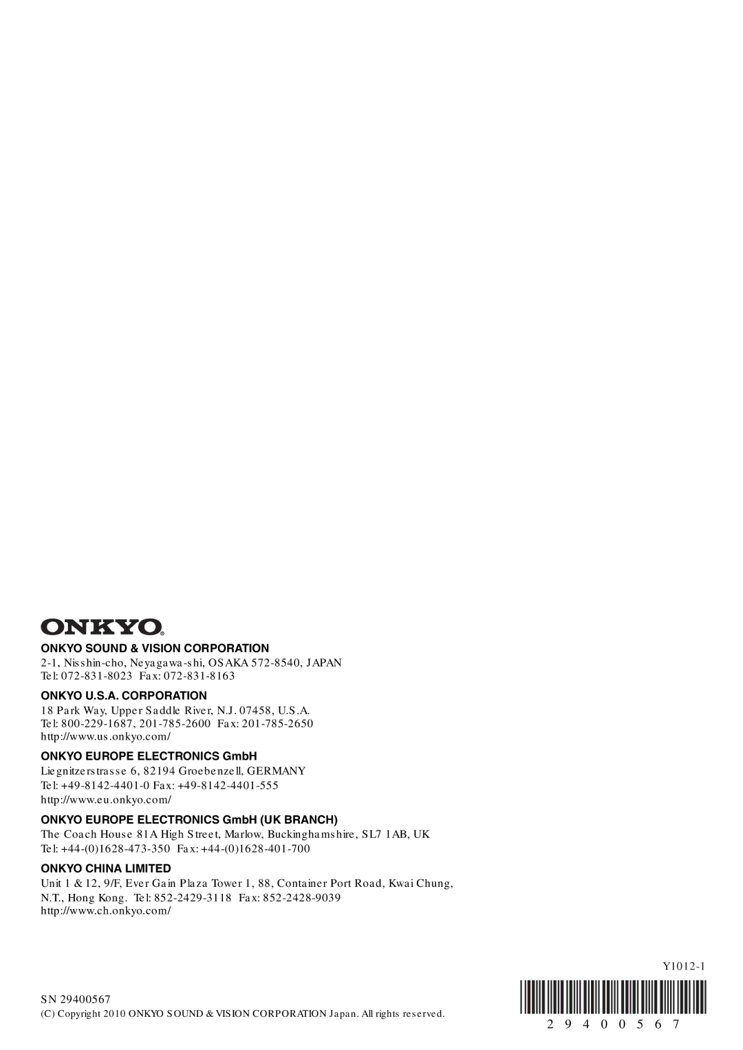 Onkyo HT-RC330 instruction manual Onkyo Europe Electronics GmbH UK Branch 