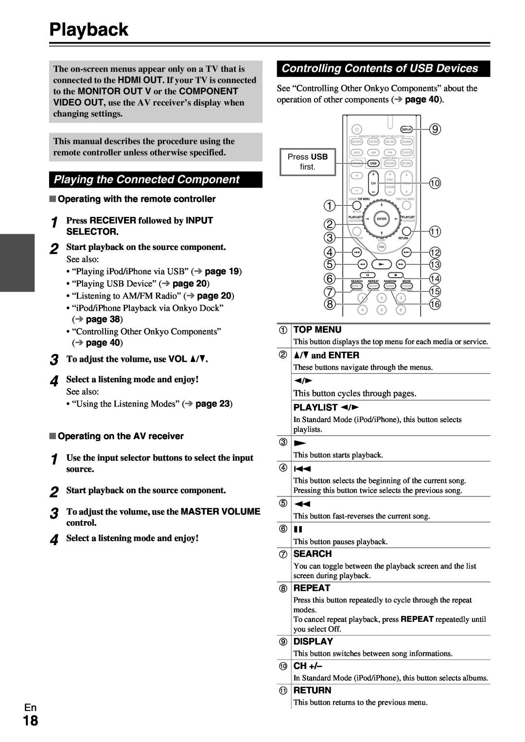Onkyo HT-RC330 instruction manual Playback 