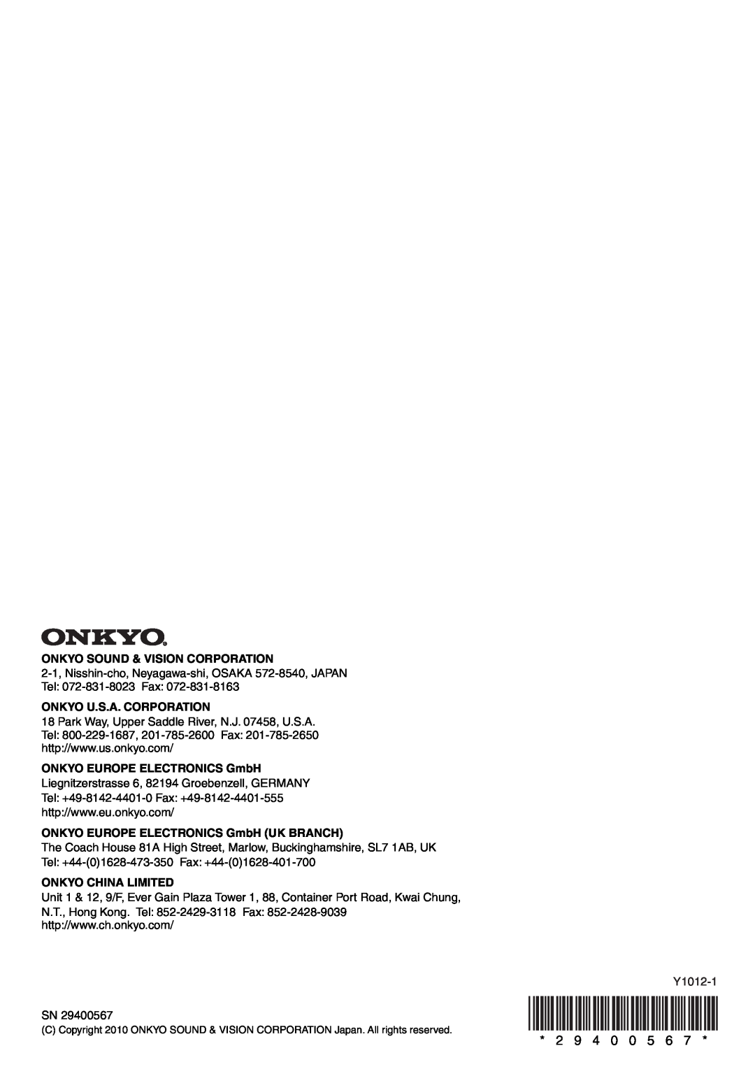 Onkyo HT-RC330 2 9, Onkyo Sound & Vision Corporation, Onkyo U.S.A. Corporation, ONKYO EUROPE ELECTRONICS GmbH 