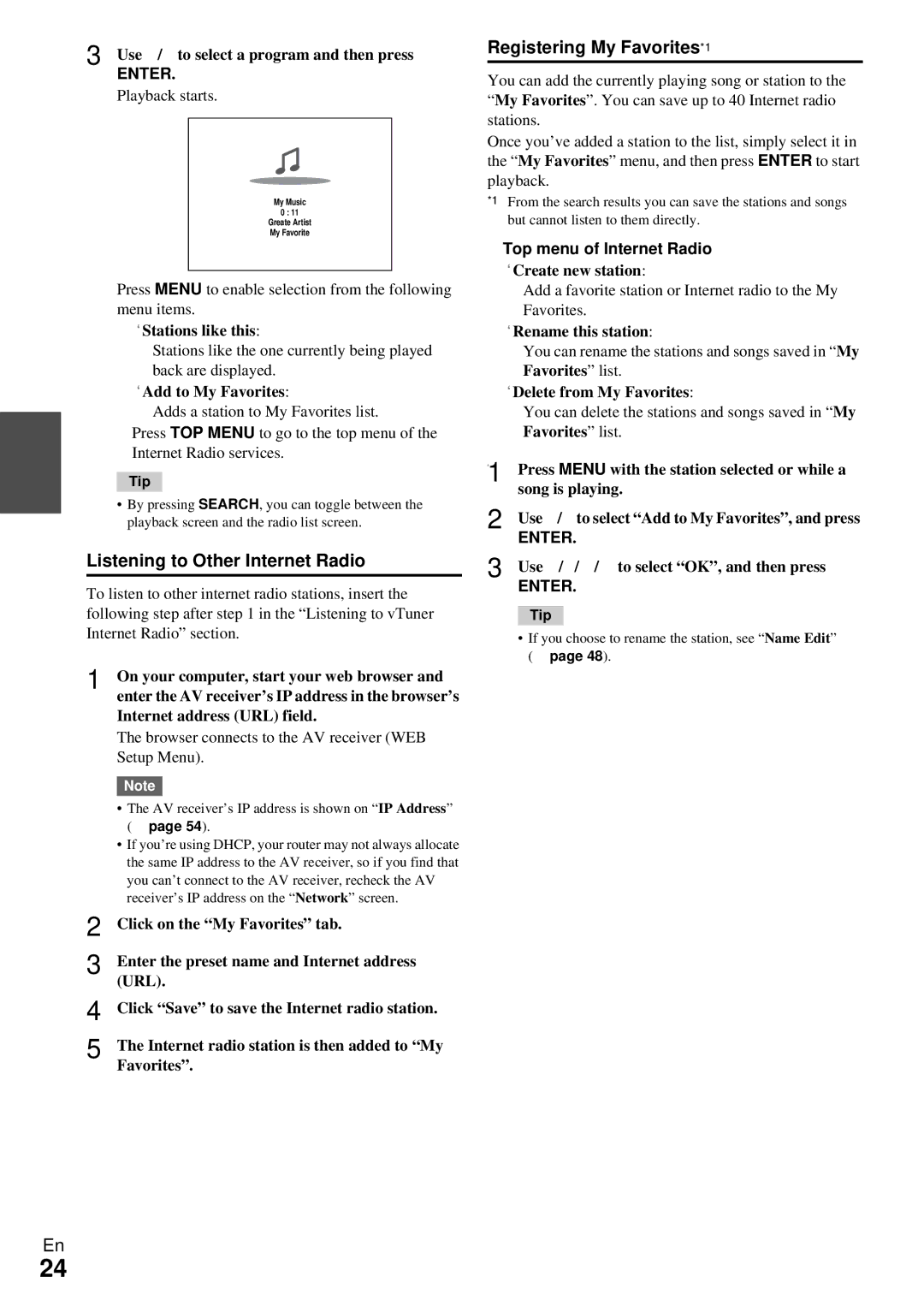 Onkyo HT-RC360 instruction manual Listening to Other Internet Radio, Registering My Favorites*1, Top menu of Internet Radio 