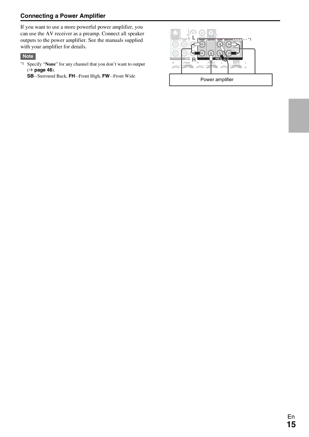 Onkyo HT-RC370 instruction manual Connecting a Power Amplifier 