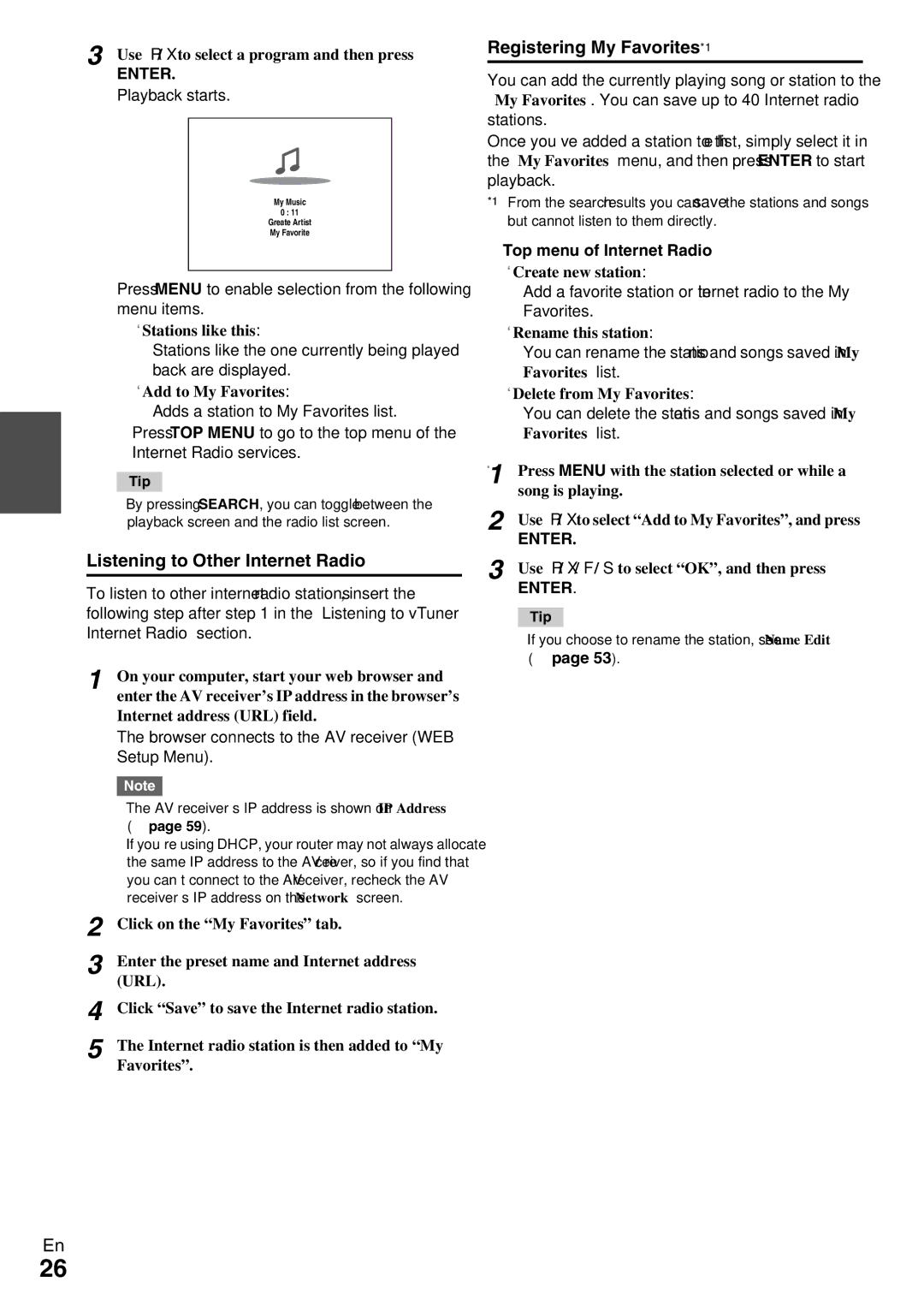 Onkyo HT-RC370 instruction manual Listening to Other Internet Radio, Registering My Favorites*1, Top menu of Internet Radio 