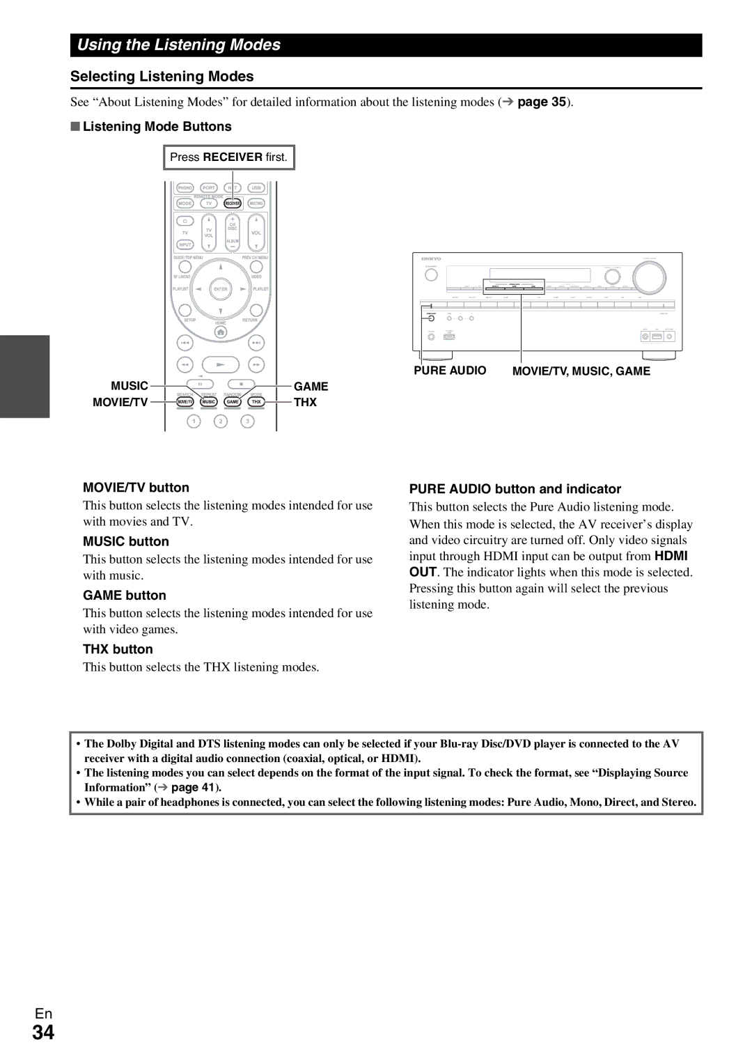 Onkyo HT-RC370 instruction manual Using the Listening Modes, Selecting Listening Modes 