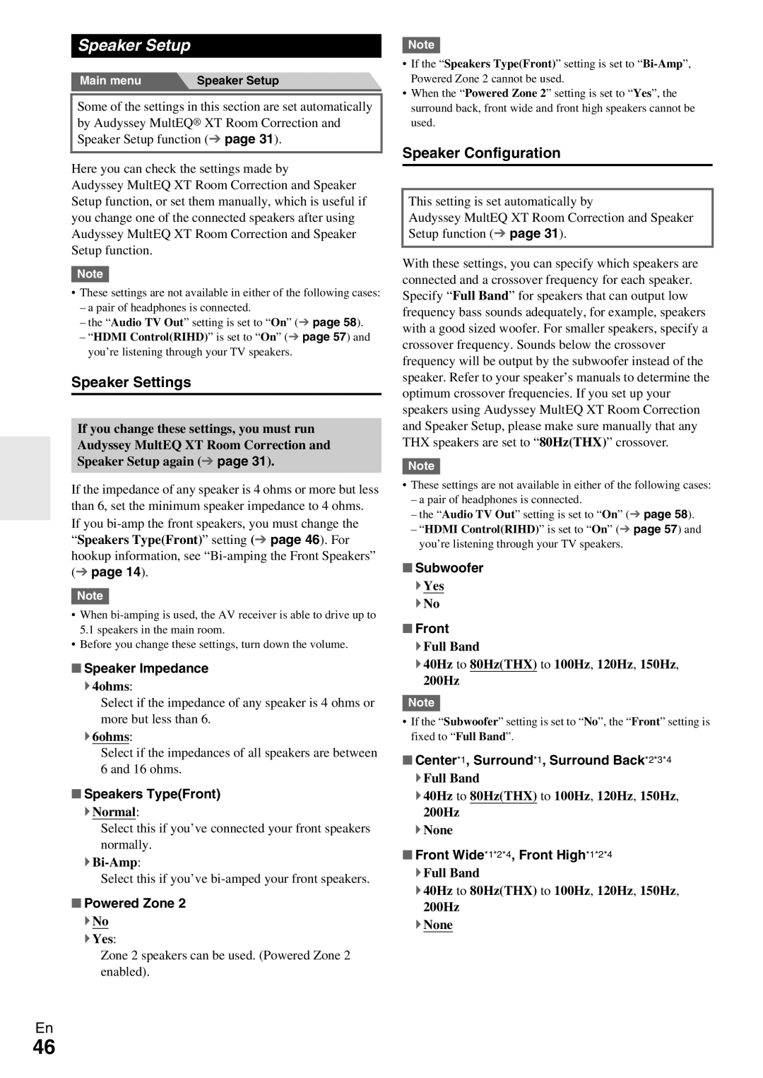 Onkyo HT-RC370 instruction manual Speaker Setup, Speaker Settings 