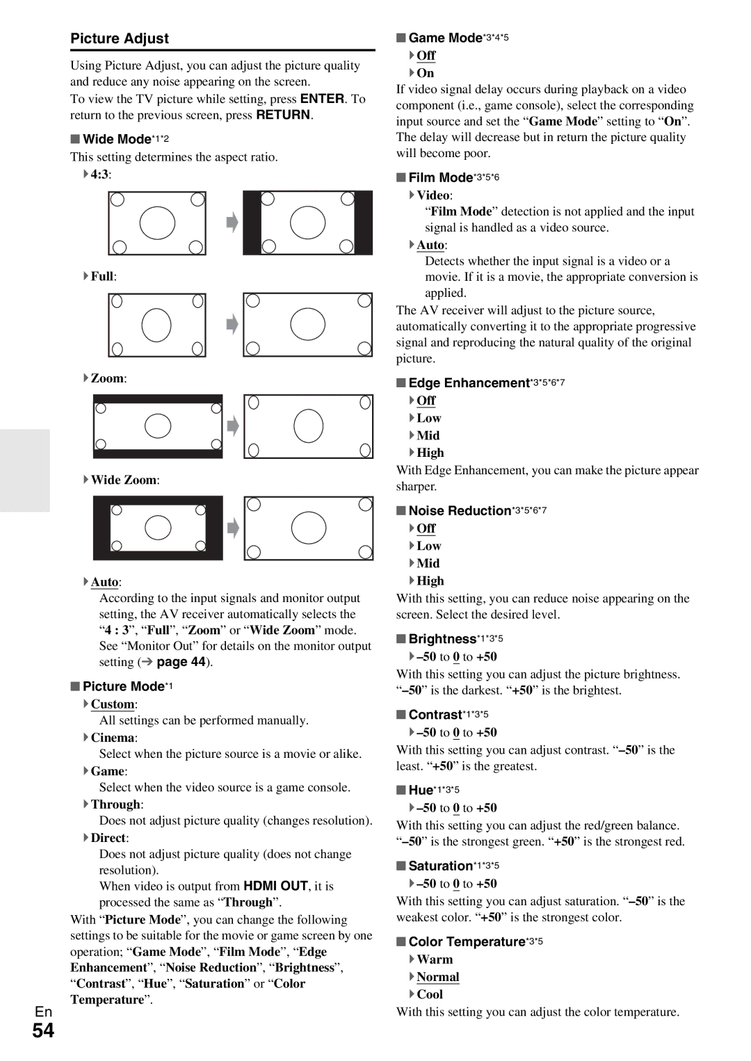 Onkyo HT-RC370 instruction manual Picture Adjust 