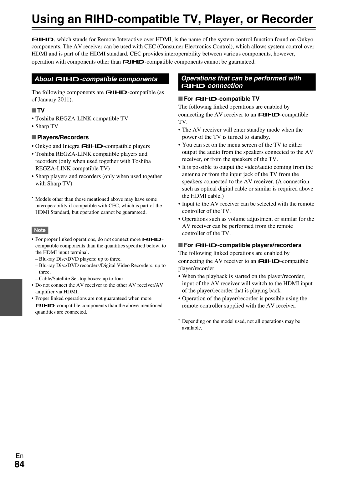 Onkyo HT-RC370 instruction manual Using an RIHD-compatible TV, Player, or Recorder, About p-compatible components 