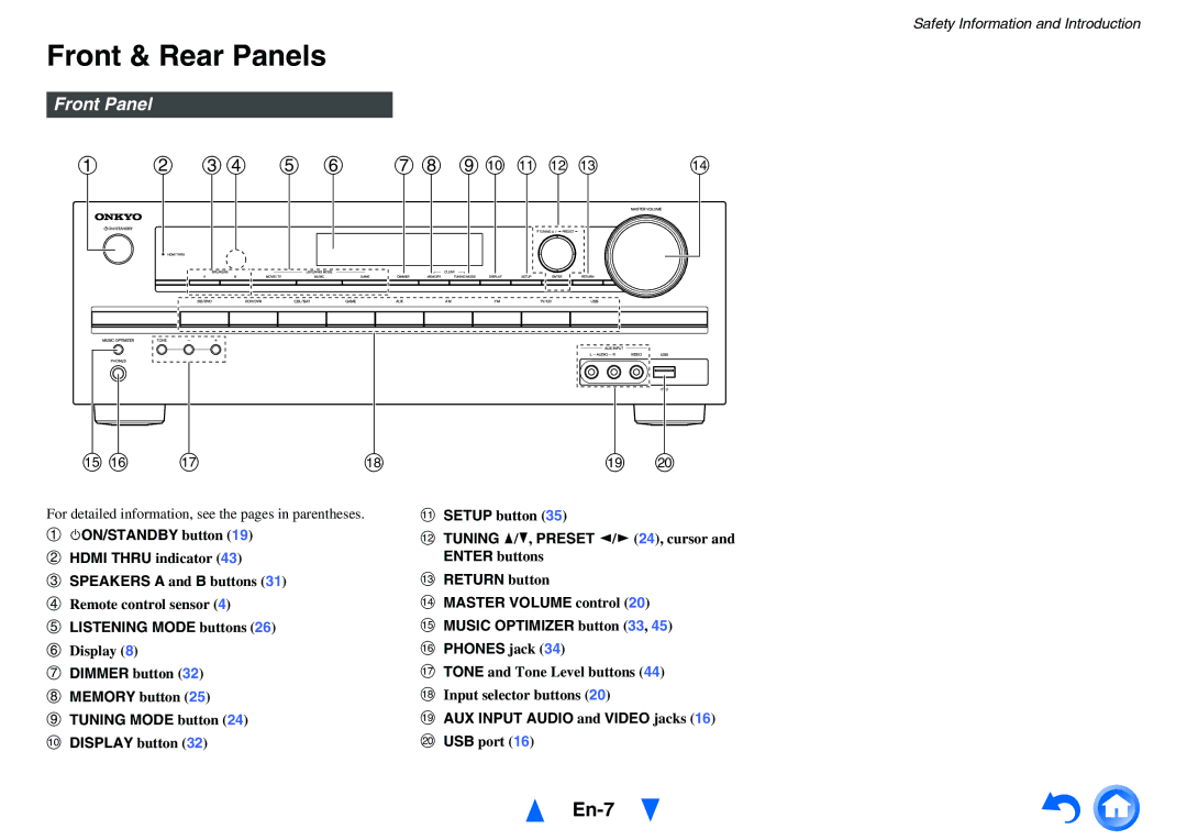 Onkyo HT-RC430 instruction manual Front & Rear Panels, En-7, Front Panel 