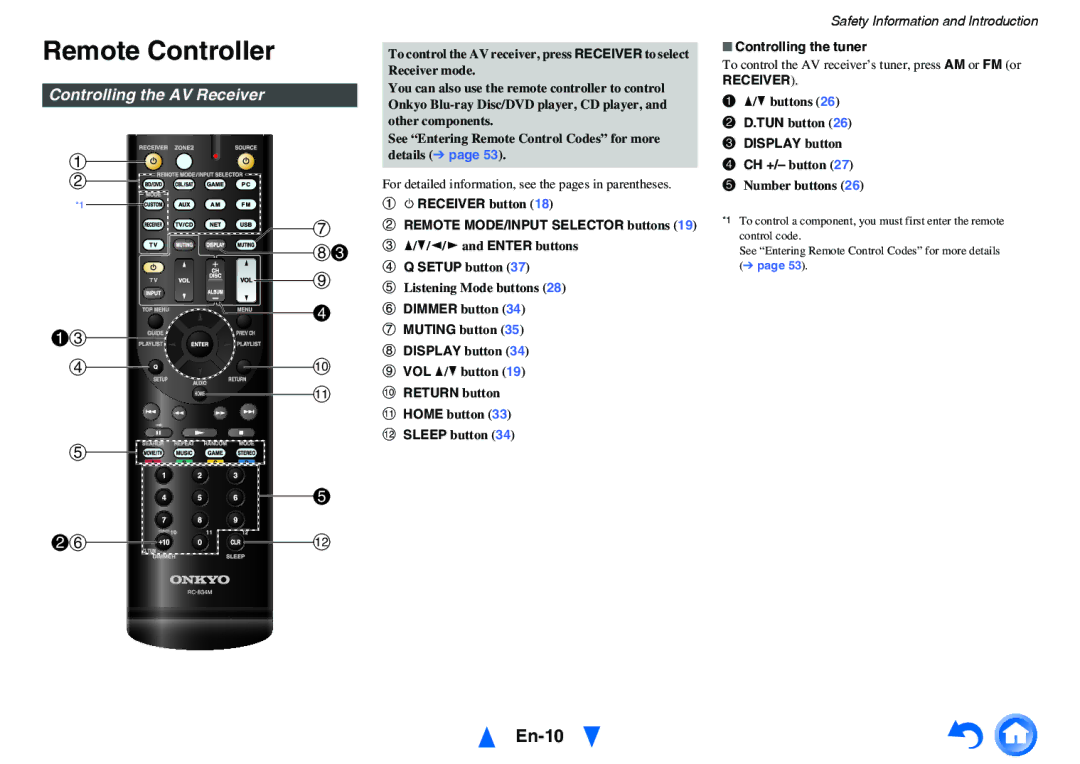 Onkyo HT-RC440 instruction manual Remote Controller, En-10, Controlling the AV Receiver 