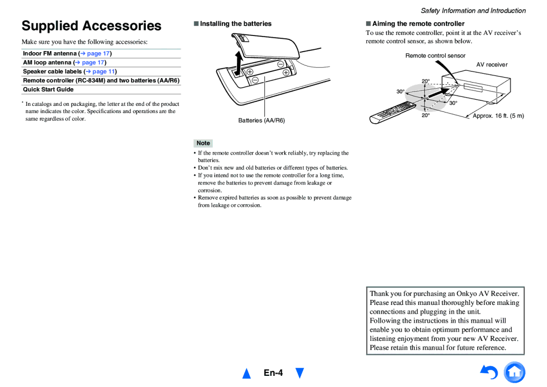 Onkyo HT-RC440 instruction manual Supplied Accessories, En-4, Make sure you have the following accessories 