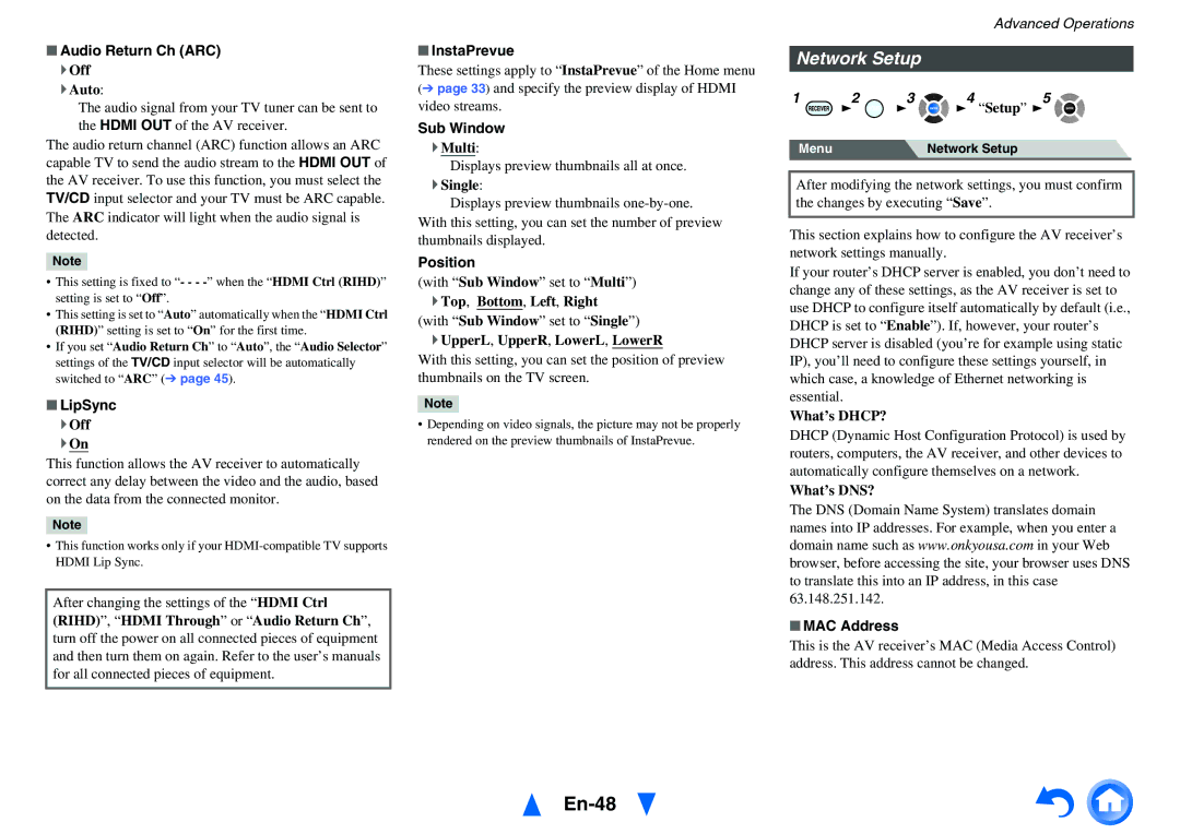 Onkyo HT-RC440 instruction manual En-48, Network Setup 