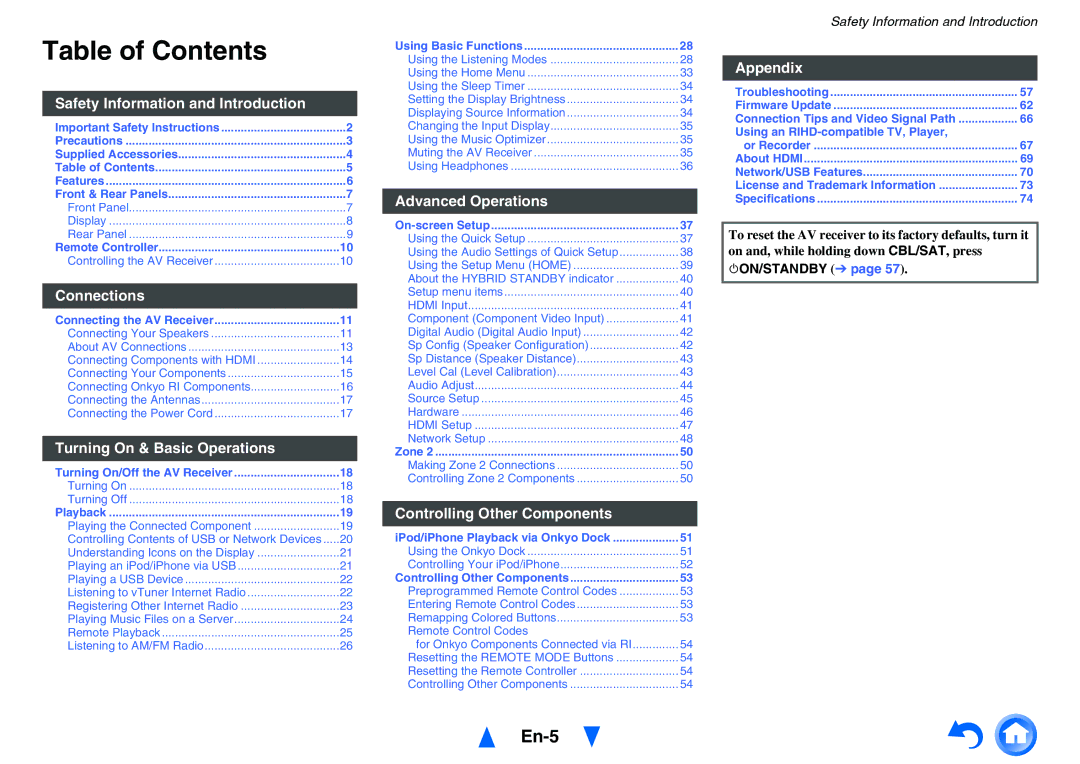 Onkyo HT-RC440 instruction manual Table of Contents 