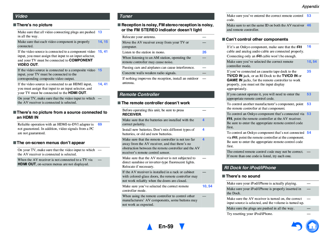 Onkyo HT-RC440 instruction manual En-59, Video, Tuner, Remote Controller, RI Dock for iPod/iPhone 