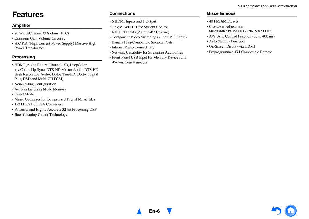 Onkyo HT-RC440 instruction manual Features, En-6 