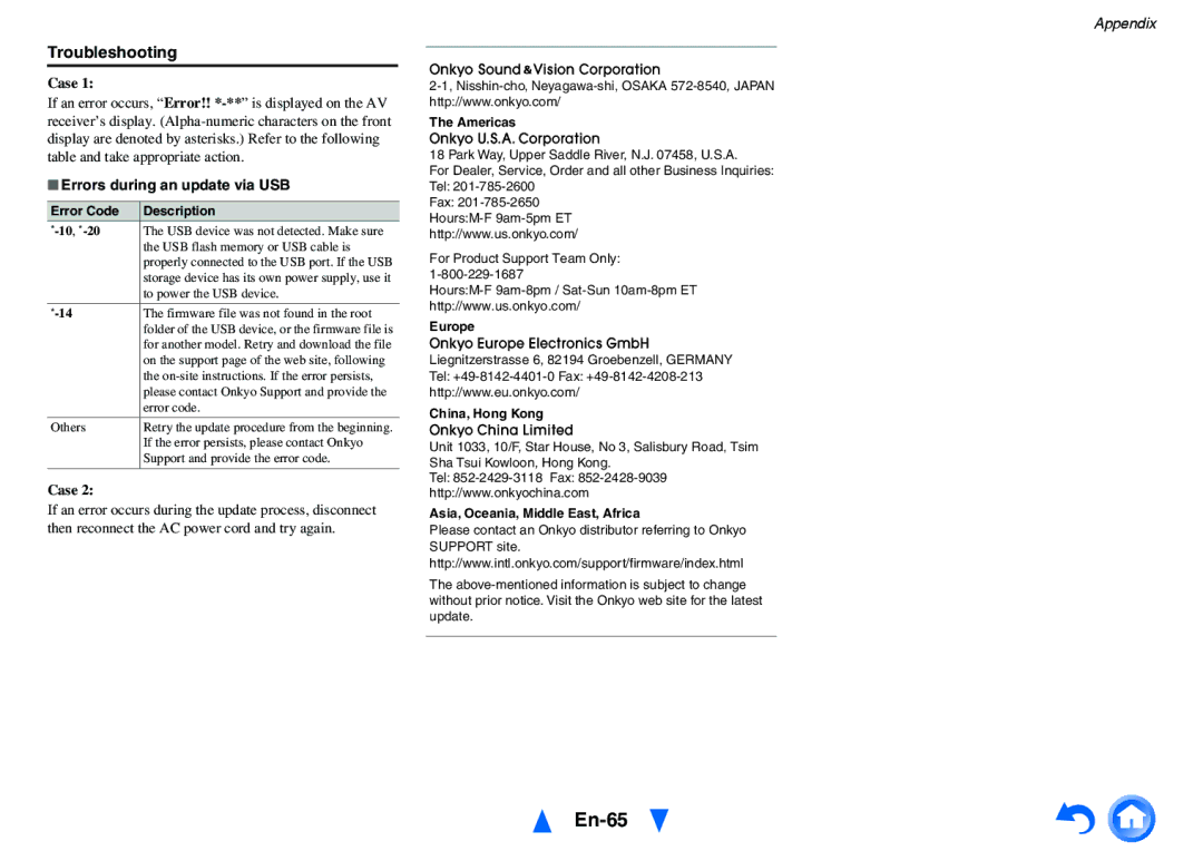 Onkyo HT-RC440 instruction manual En-65, Errors during an update via USB 