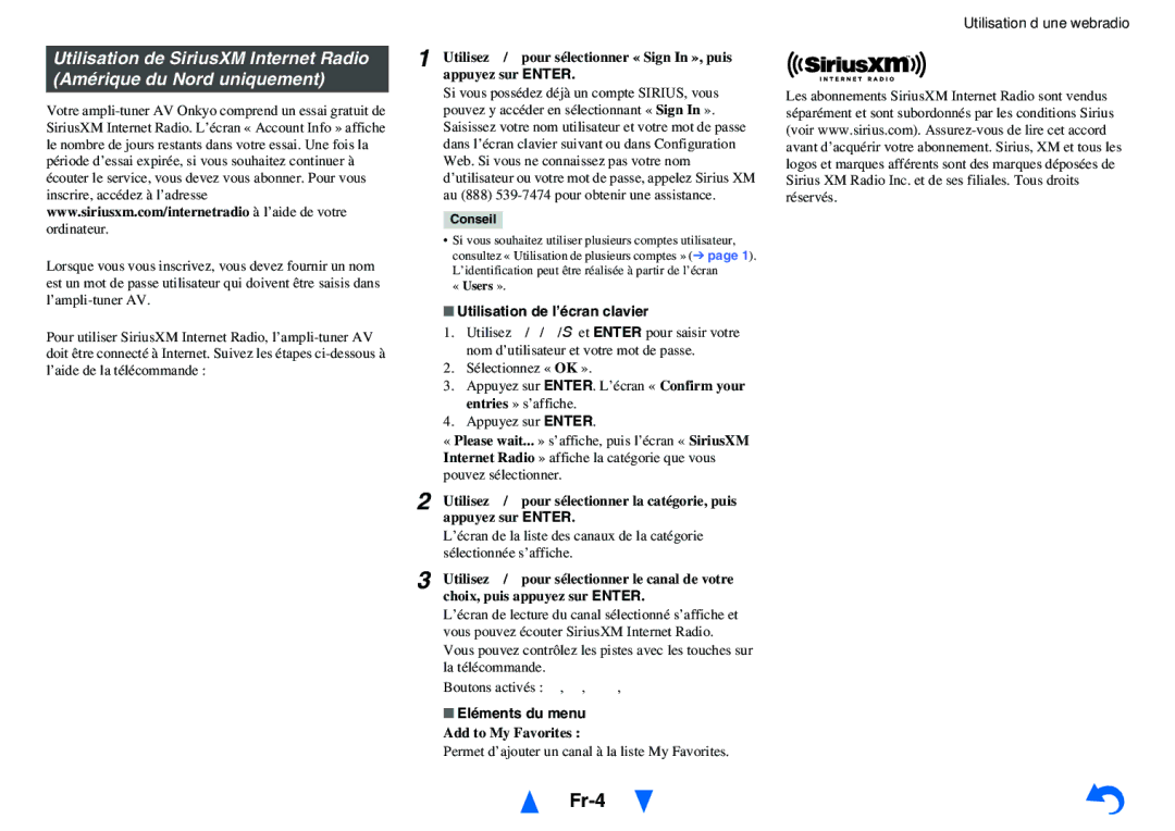 Onkyo HT-RC440 instruction manual Fr-4, Permet d’ajouter un canal à la liste My Favorites 