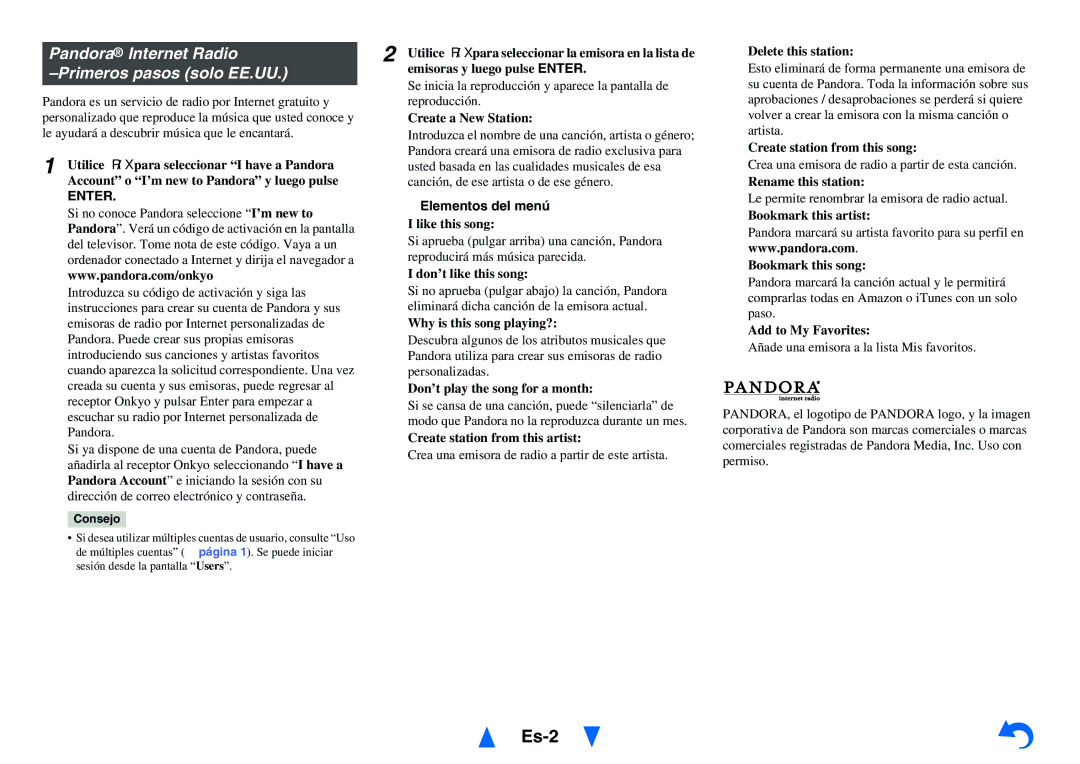 Onkyo HT-RC440 instruction manual Es-2, Primeros pasos solo EE.UU, Elementos del menú 