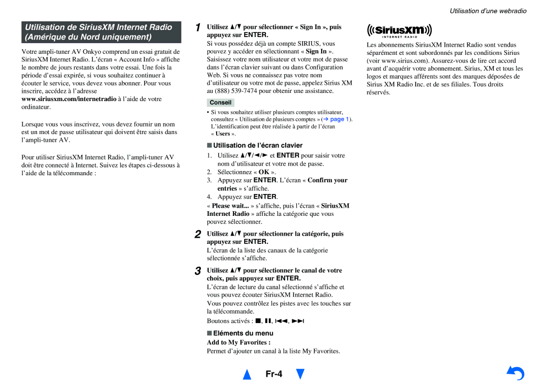 Onkyo HT-RC460 instruction manual Fr-4, Permet d’ajouter un canal à la liste My Favorites 