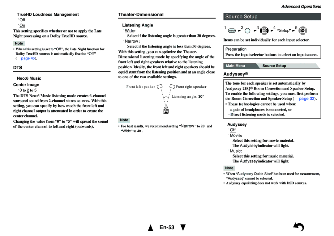 Onkyo HT-RC460 instruction manual En-53, Source Setup, Theater-Dimensional 