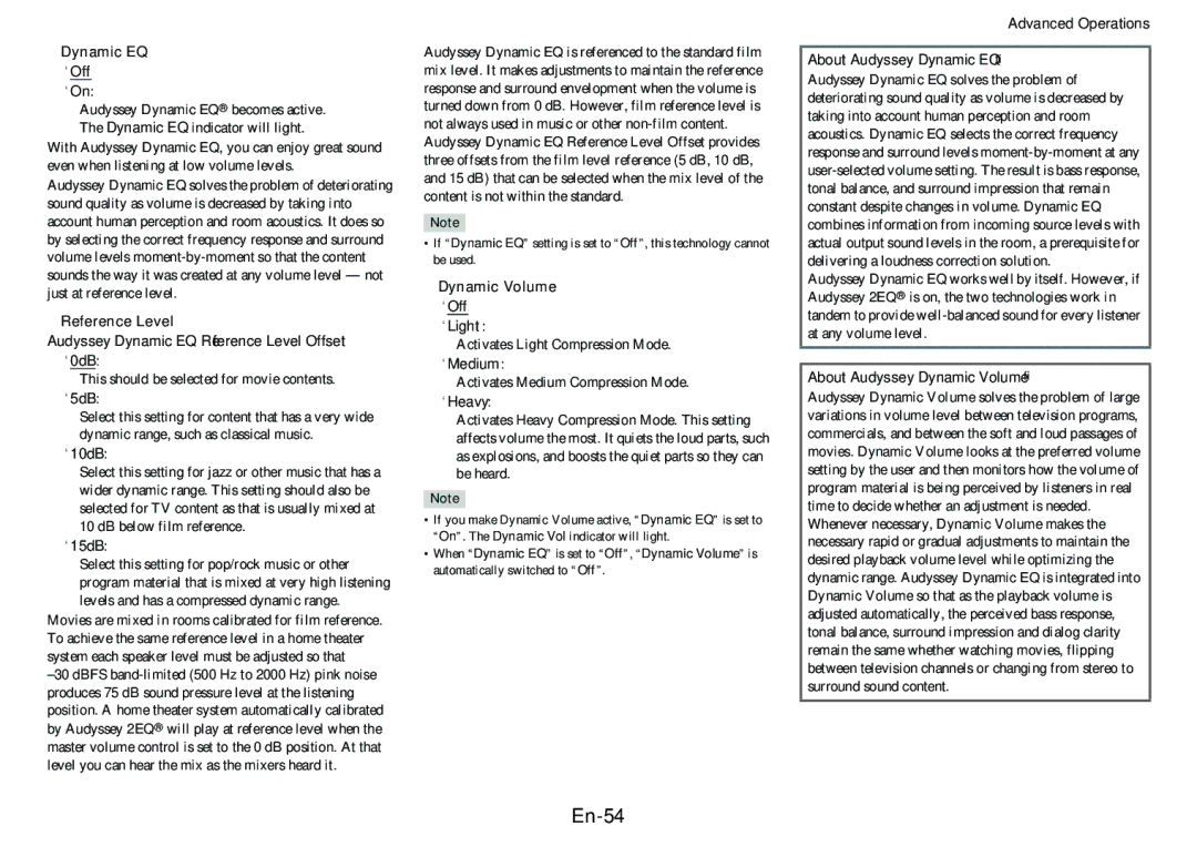 Onkyo HT-RC460 instruction manual En-54, Reference Level 