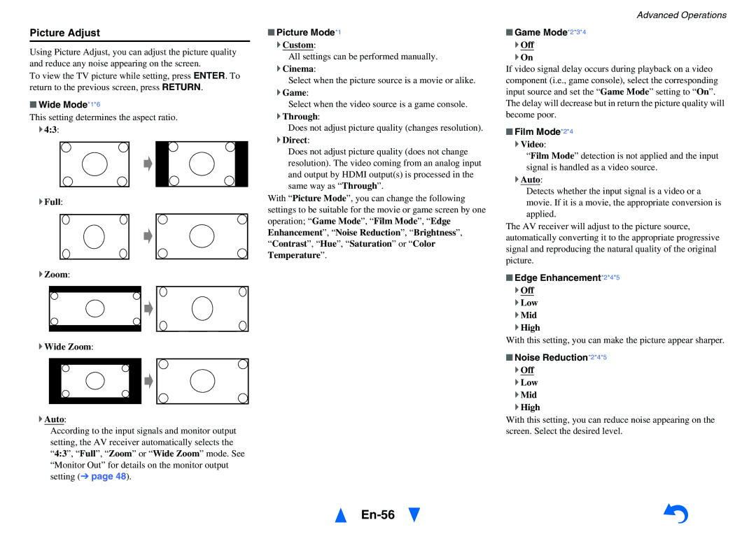 Onkyo HT-RC460 instruction manual En-56, Picture Adjust 