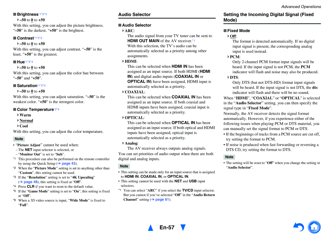 Onkyo HT-RC460 instruction manual En-57, Audio Selector, Setting the Incoming Digital Signal Fixed Mode 