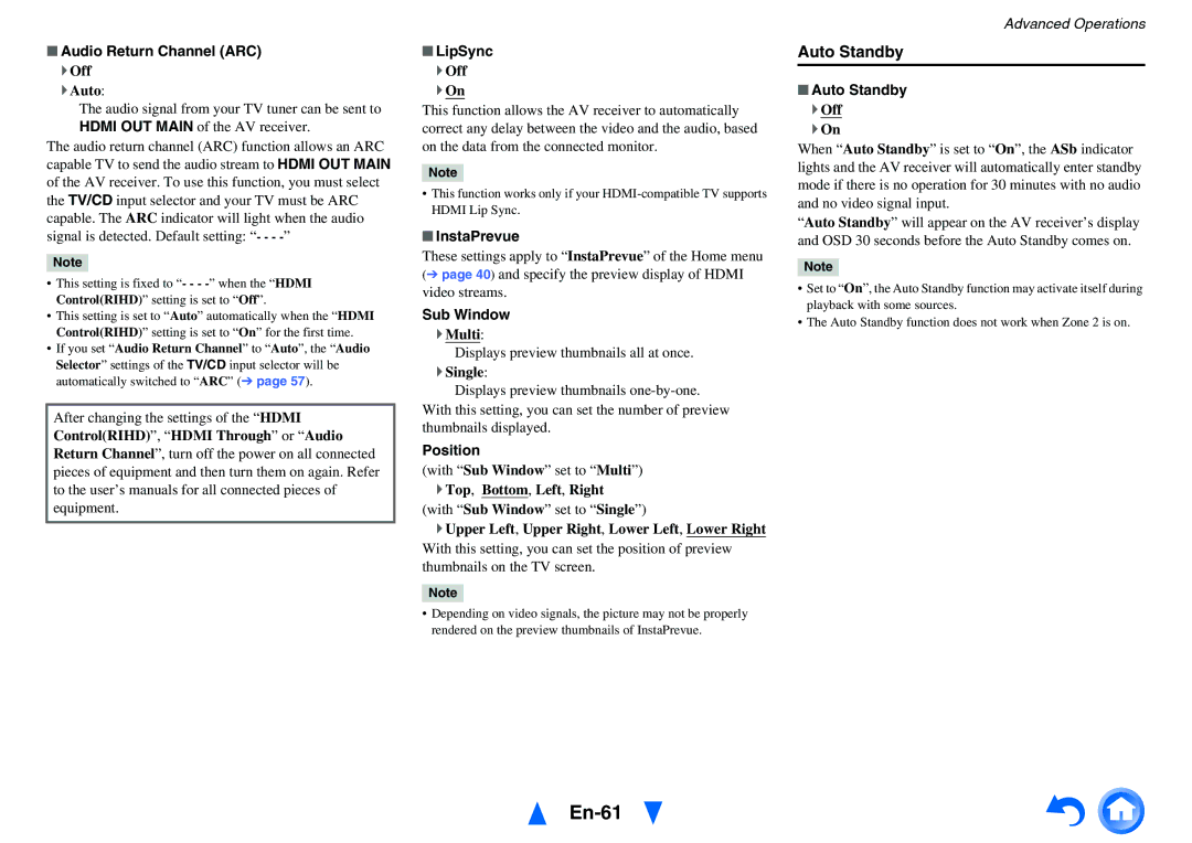 Onkyo HT-RC460 instruction manual En-61, Auto Standby 