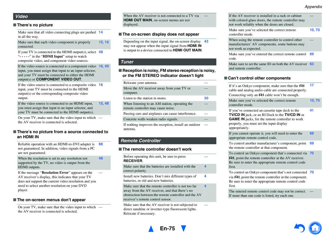 Onkyo HT-RC460 instruction manual En-75, Video, Tuner, Remote Controller 