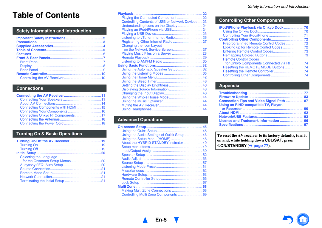 Onkyo HT-RC470 instruction manual Table of Contents 