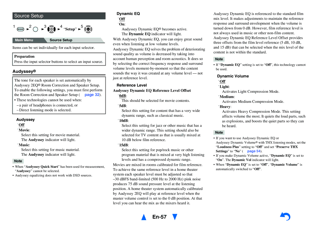 Onkyo HT-RC470 instruction manual En-57, Source Setup, Reference Level 