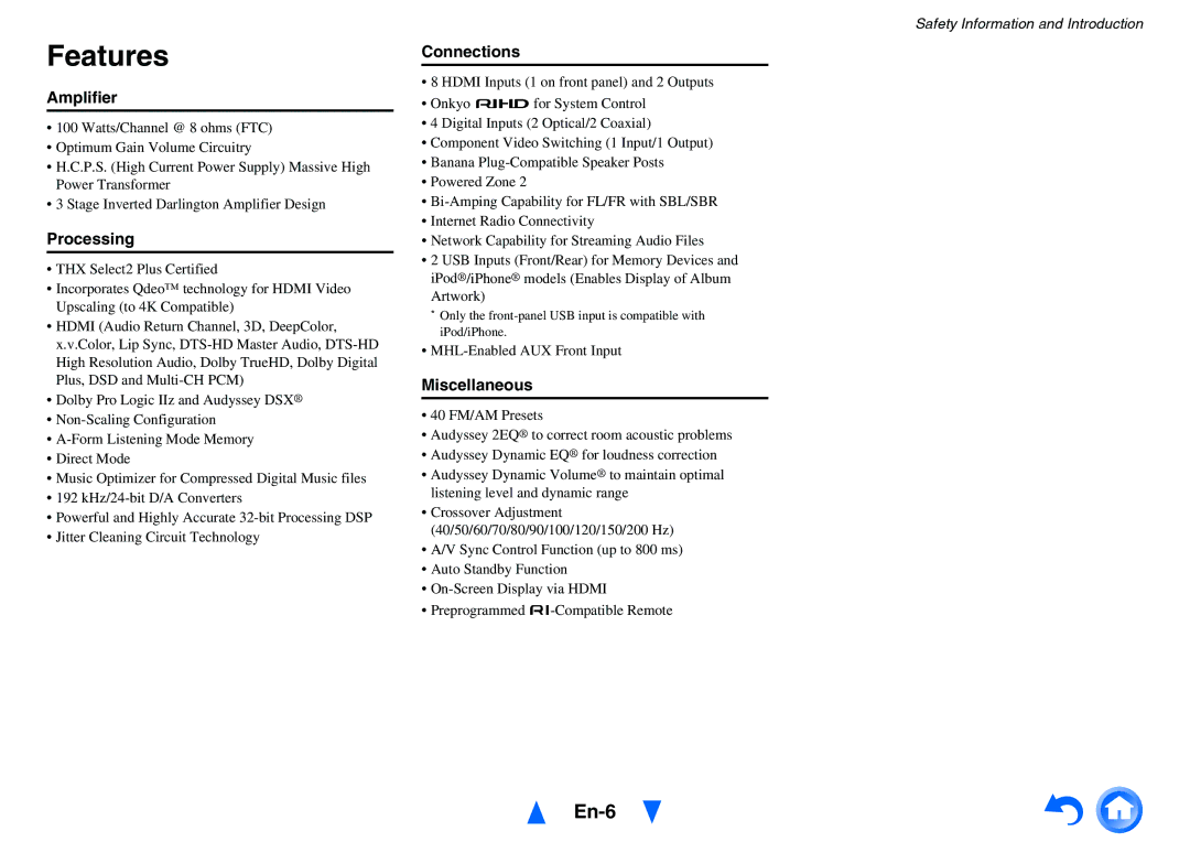 Onkyo HT-RC470 instruction manual Features, En-6 