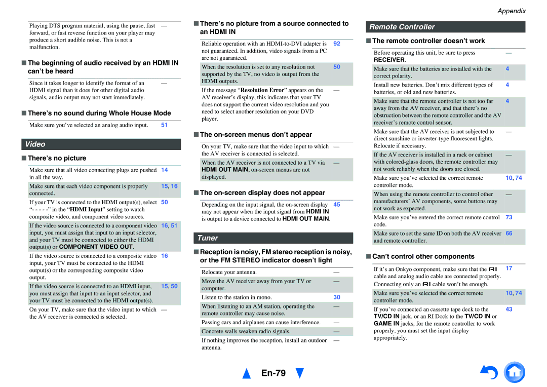Onkyo HT-RC470 instruction manual En-79, Video, Tuner, Remote Controller 