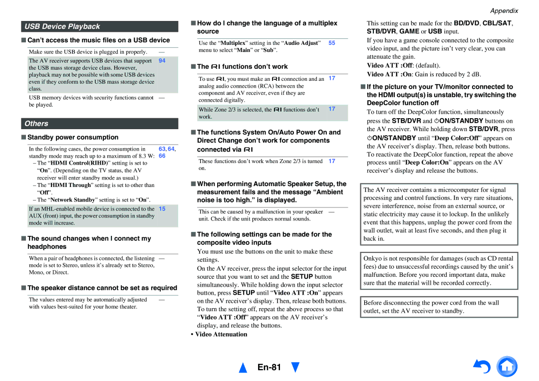 Onkyo HT-RC470 instruction manual En-81, USB Device Playback, Others 