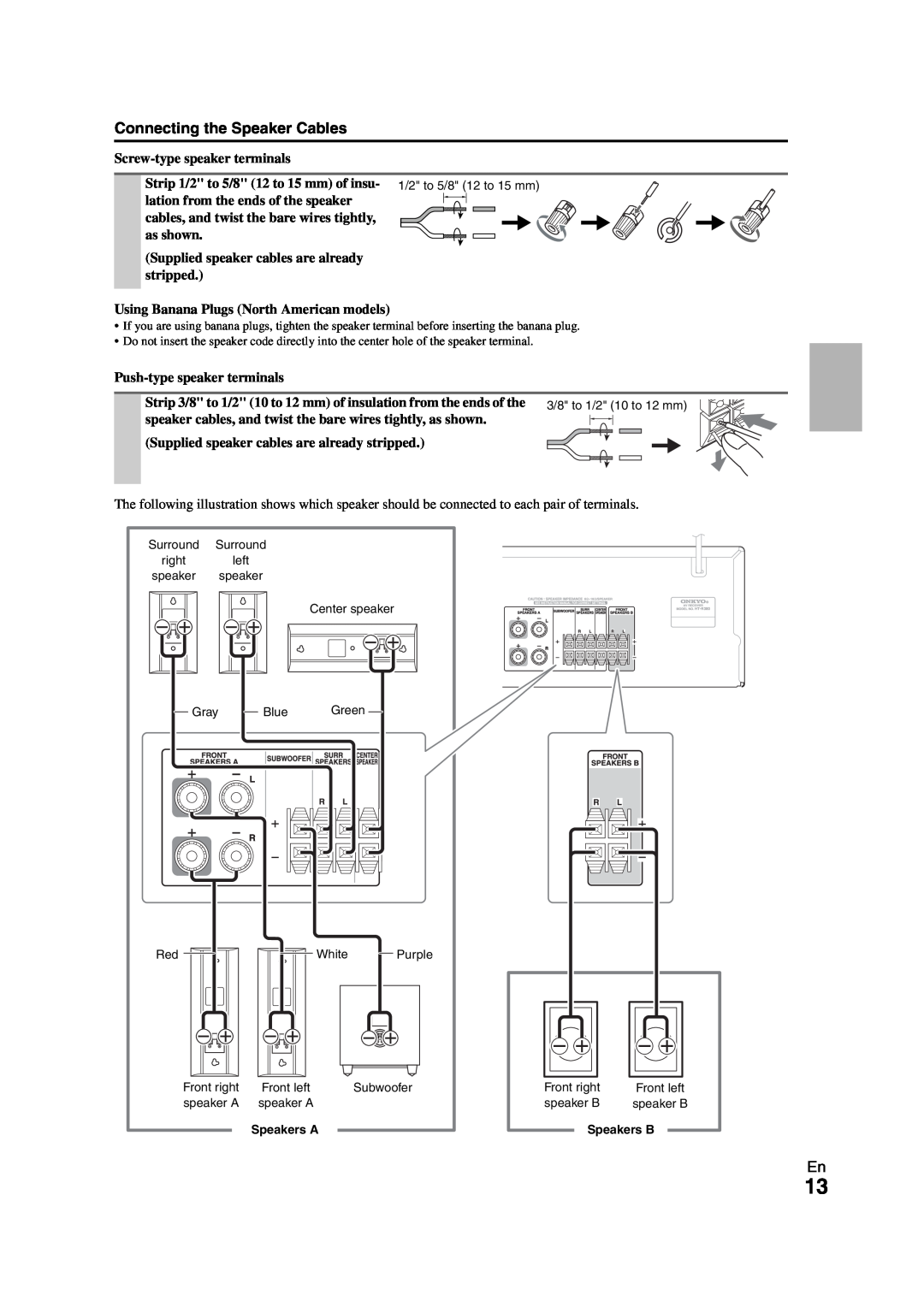 Onkyo HT-S3300 instruction manual Connecting the Speaker Cables, Screw-typespeaker terminals 