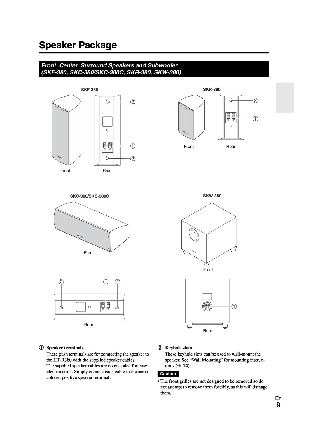 Onkyo HT-S3300 instruction manual Speaker Package 