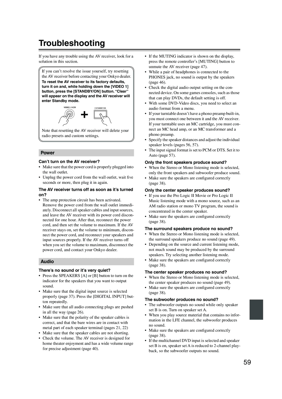 Onkyo HT-S4100 instruction manual Troubleshooting 