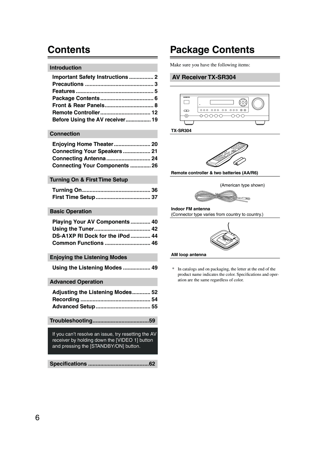 Onkyo HT-S4100 instruction manual Package Contents 