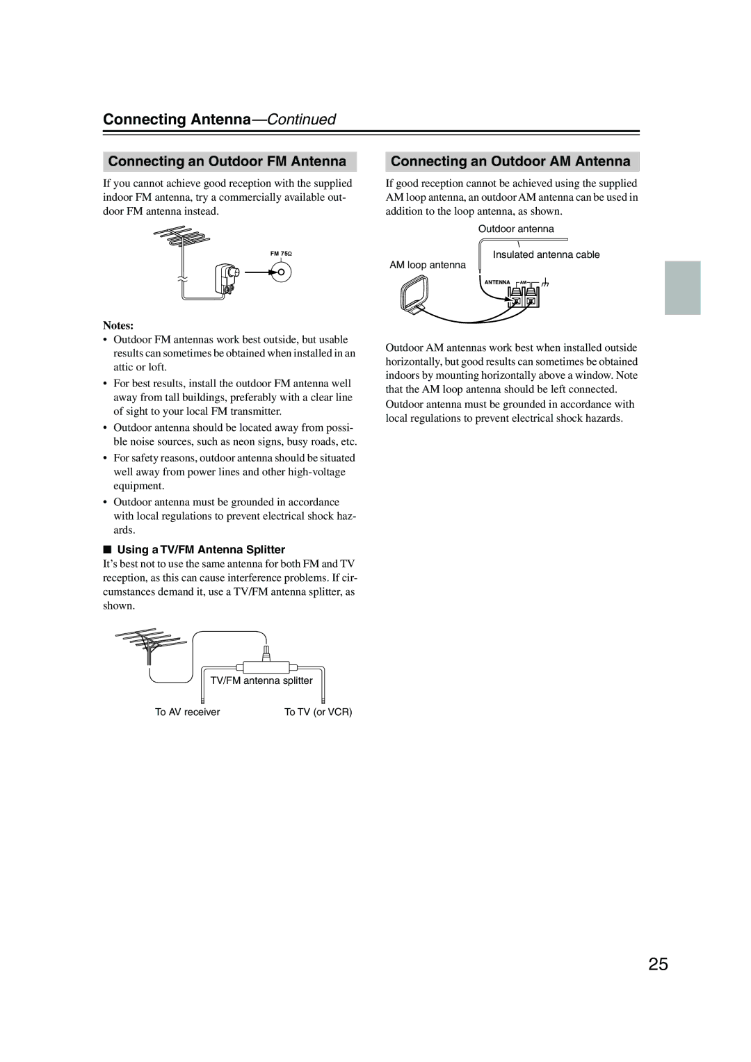 Onkyo HT-S4100 instruction manual Connecting Antenna, Connecting an Outdoor FM Antenna, Connecting an Outdoor AM Antenna 