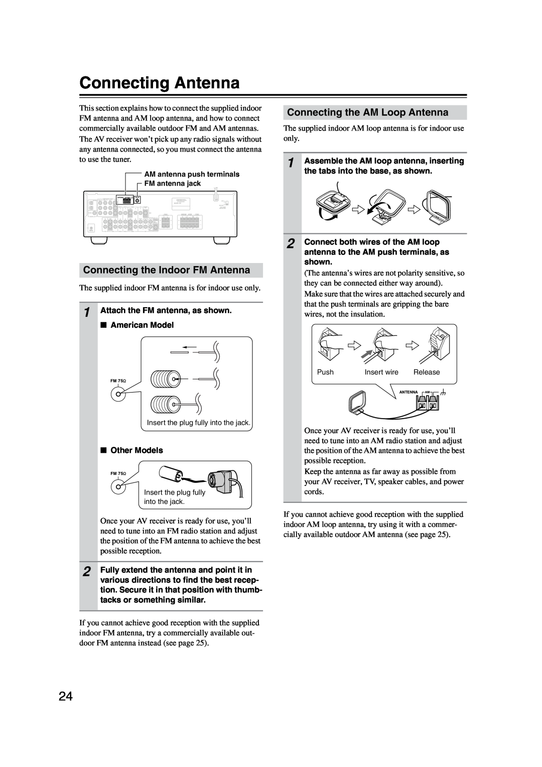 Onkyo HT-S4100 instruction manual Connecting Antenna, Connecting the AM Loop Antenna, Connecting the Indoor FM Antenna 