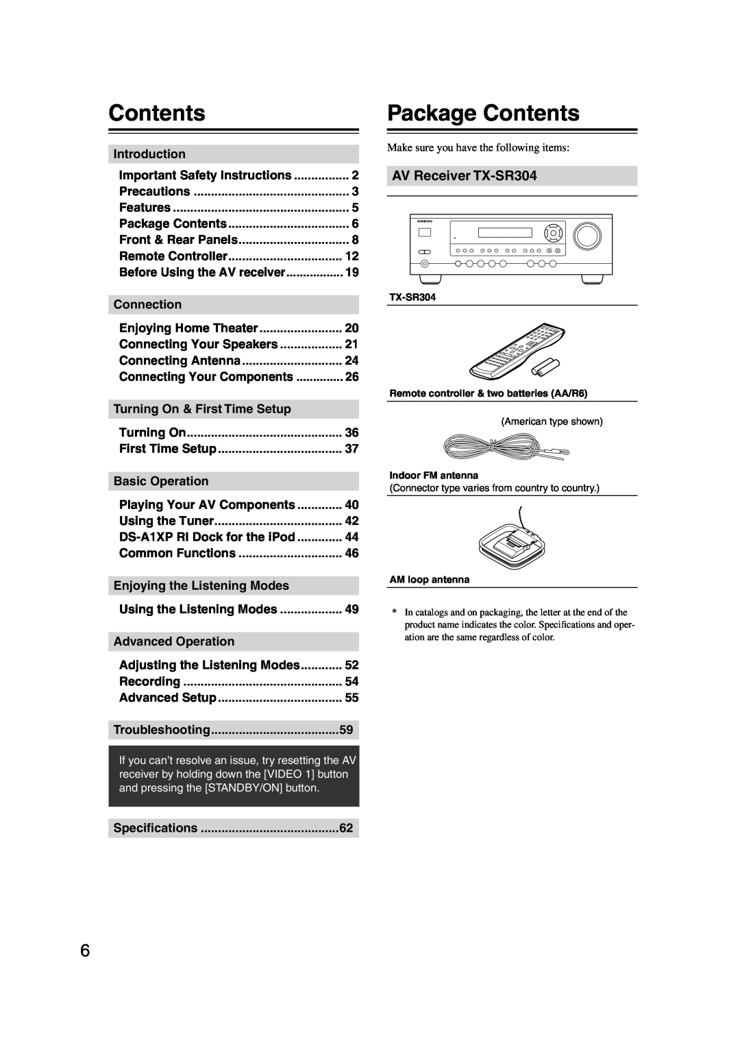 Onkyo HT-S4100 instruction manual Package Contents 