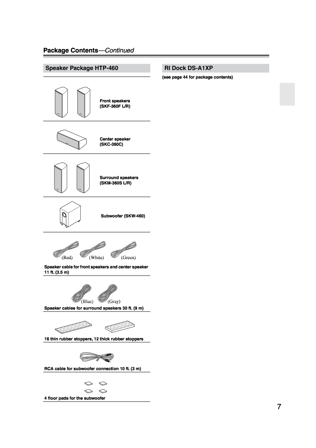 Onkyo HT-S4100 instruction manual Package Contents-Continued, see page 44 for package contents, Subwoofer SKW-460 