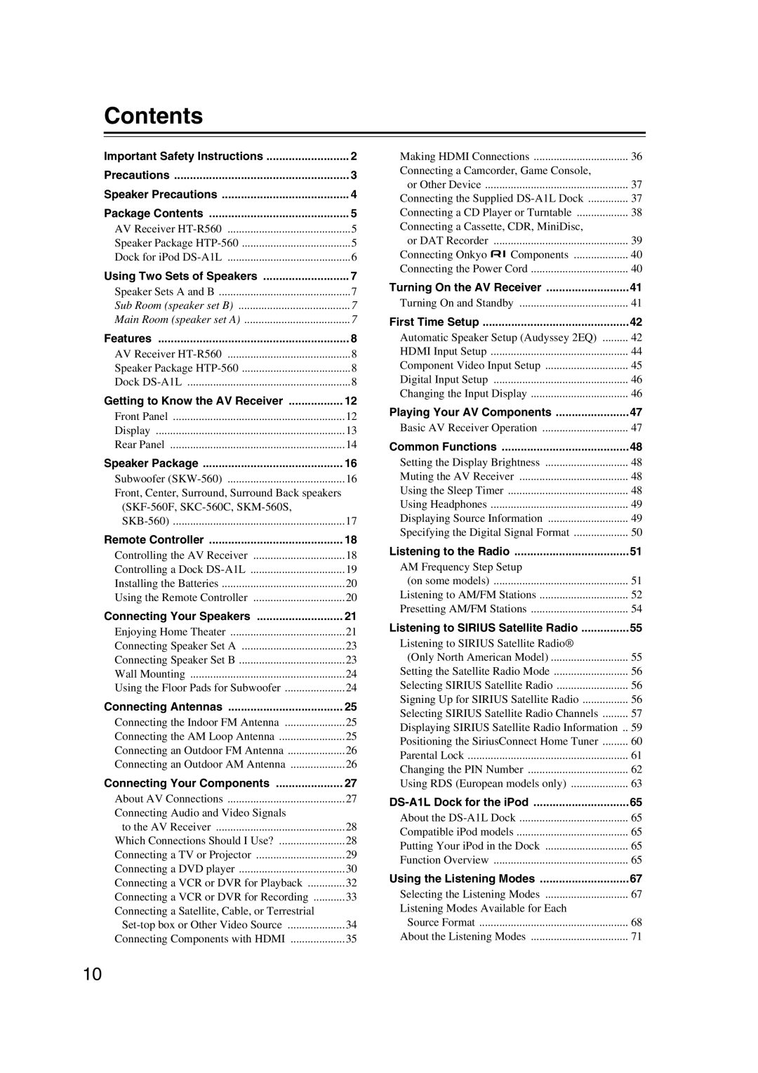 Onkyo HT-S5100 instruction manual Contents 