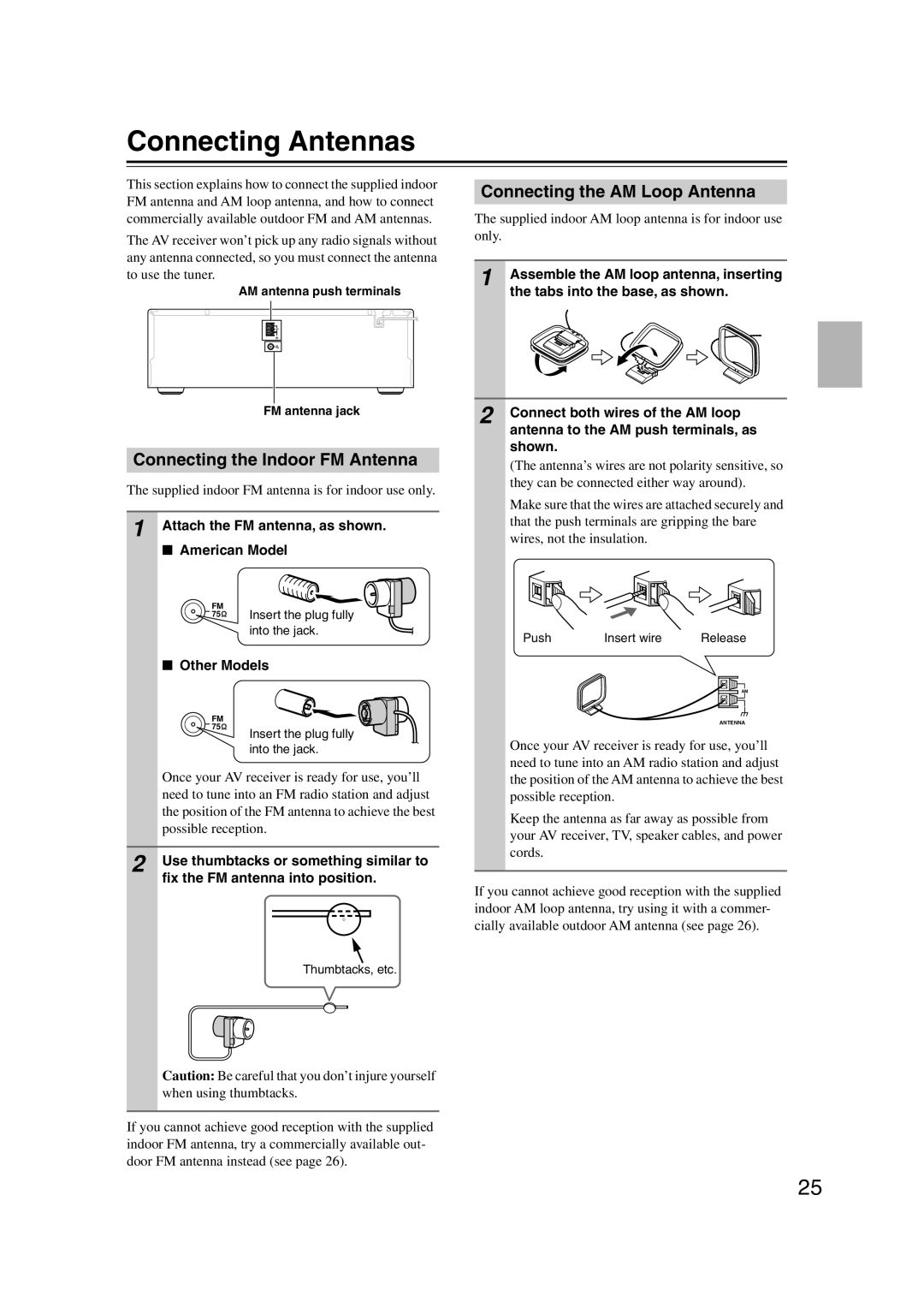 Onkyo HT-S5100 Connecting Antennas, Connecting the AM Loop Antenna, Connecting the Indoor FM Antenna, Other Models 