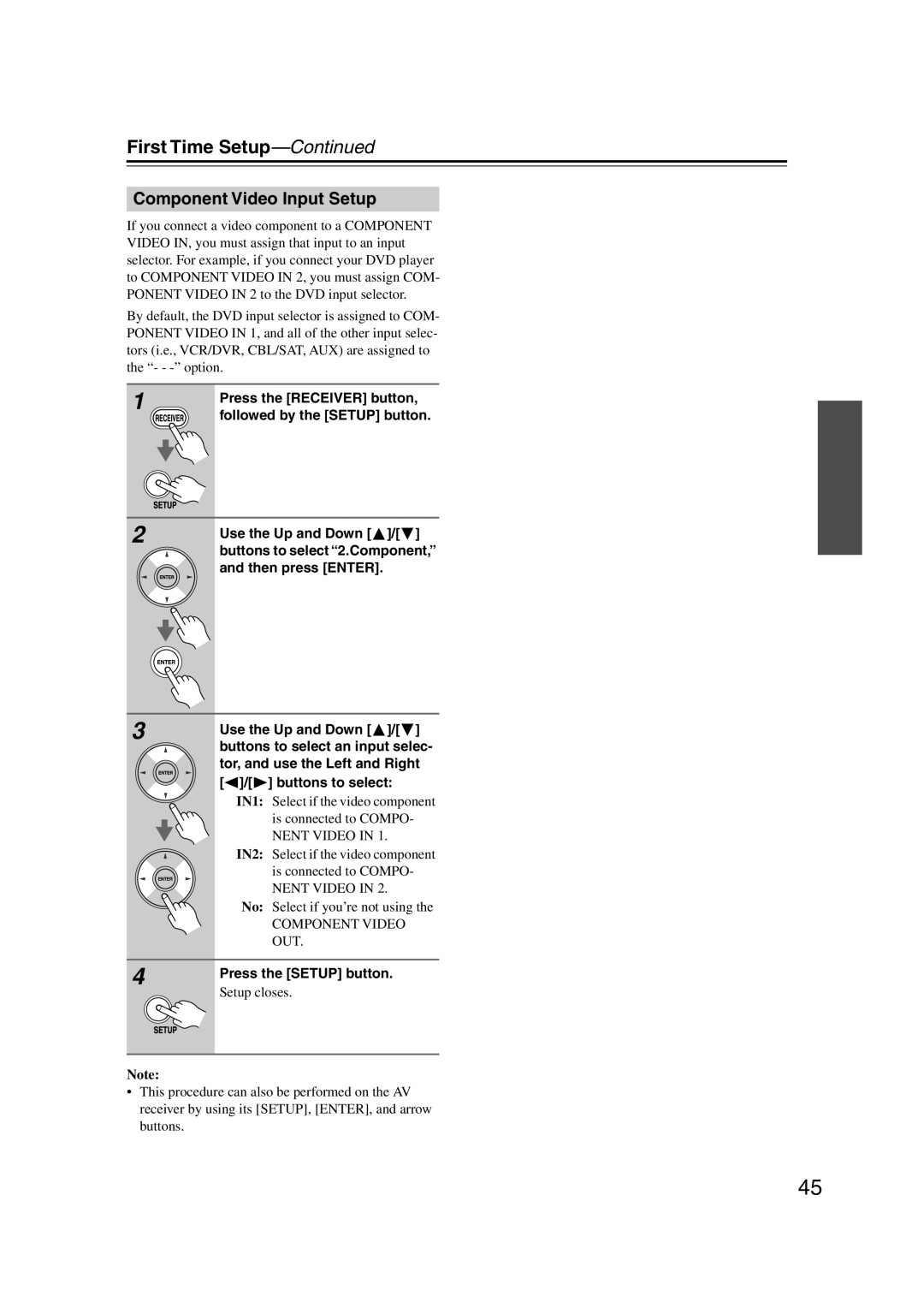 Onkyo HT-S5100 instruction manual Component Video Input Setup 