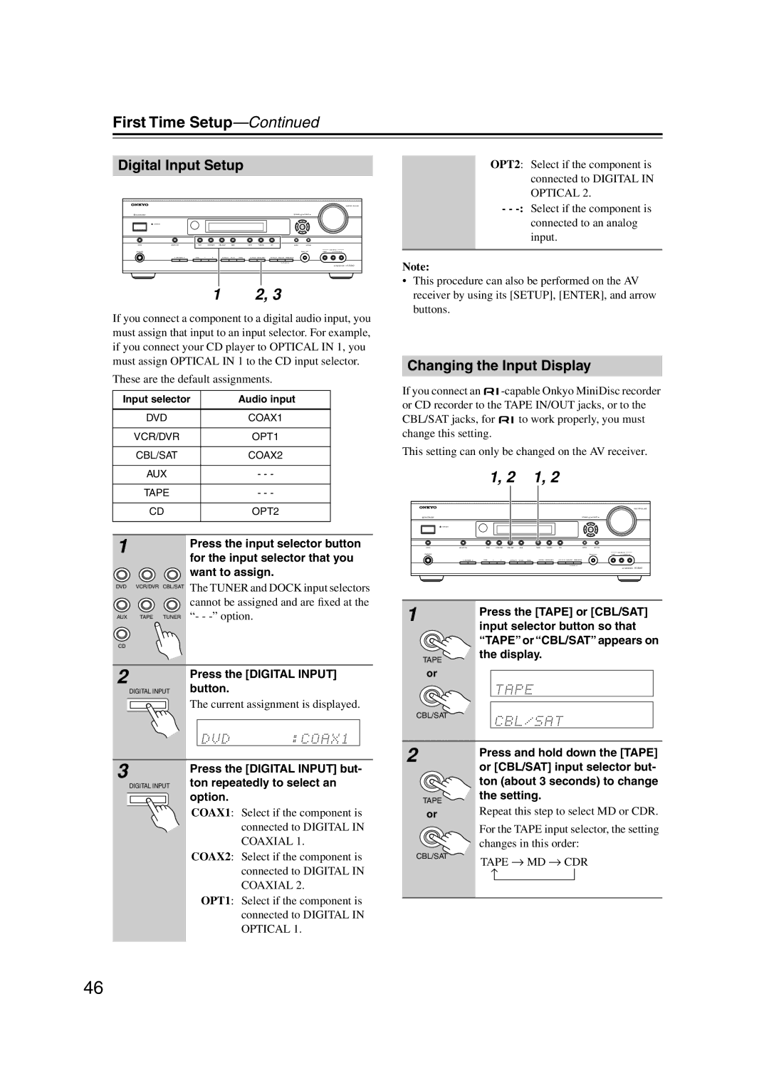 Onkyo HT-S5100 instruction manual Digital Input Setup, Changing the Input Display 