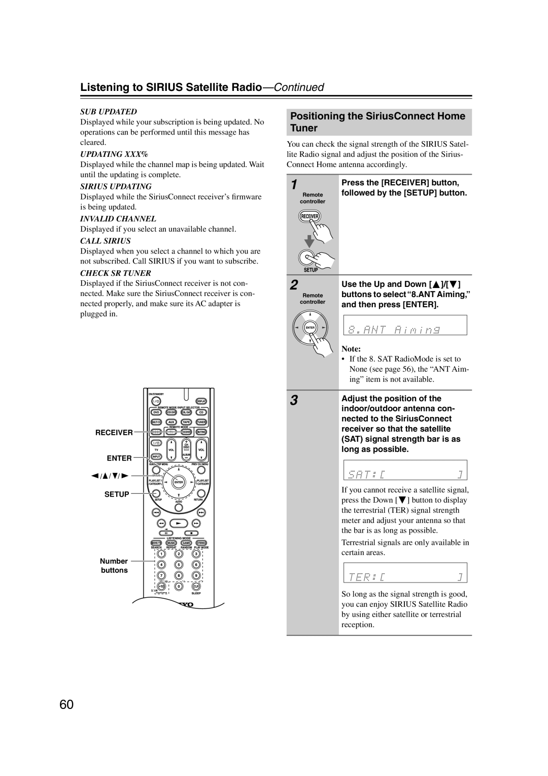 Onkyo HT-S5100 instruction manual Positioning the SiriusConnect Home Tuner 