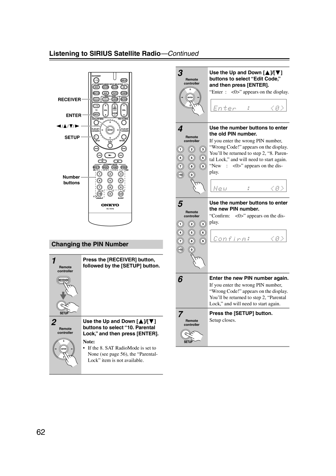 Onkyo HT-S5100 instruction manual Changing the PIN Number 