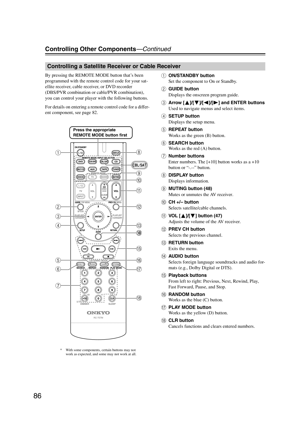 Onkyo HT-S5100 instruction manual Controlling a Satellite Receiver or Cable Receiver, Search button, Press the appropriate 