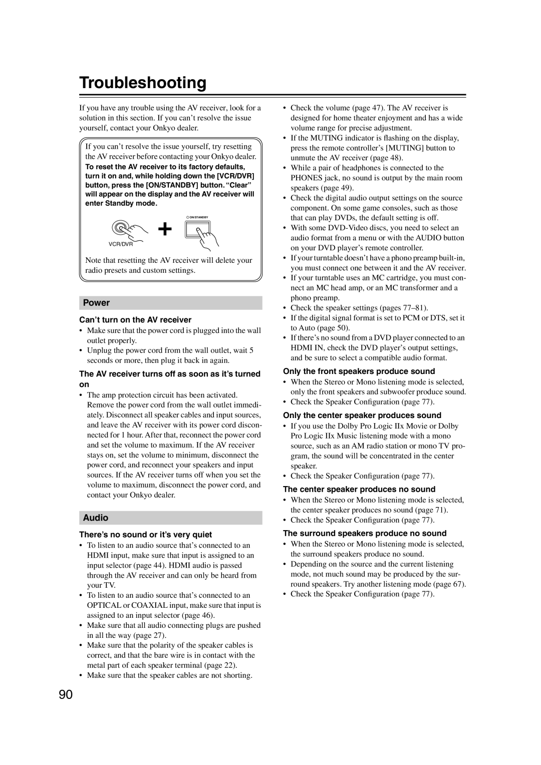 Onkyo HT-S5100 instruction manual Troubleshooting 